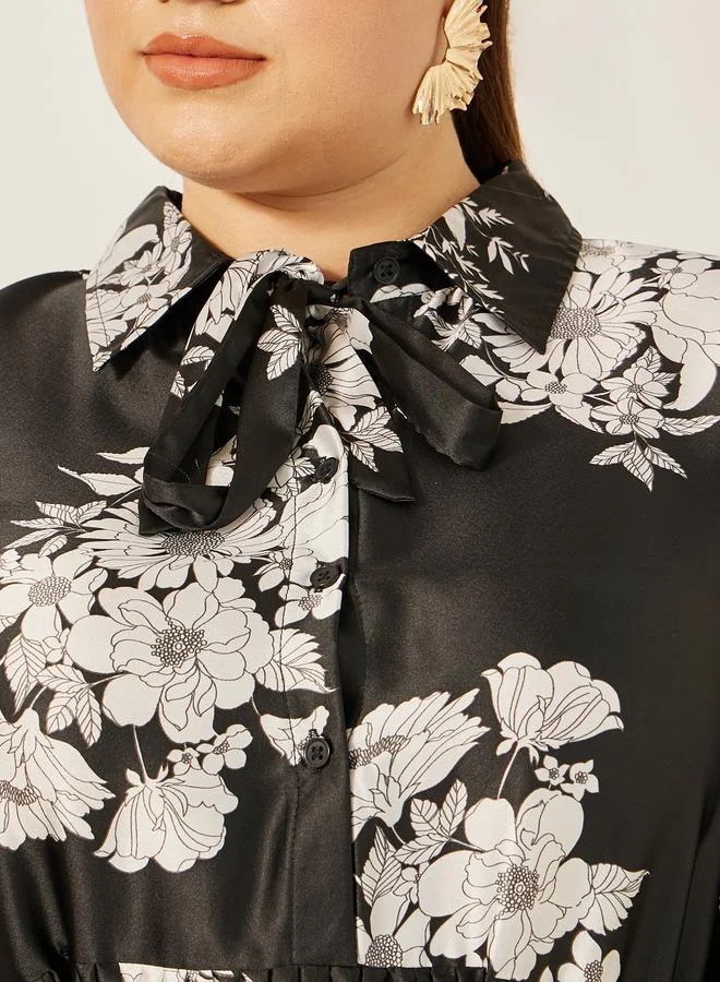 Styli Styli Plus Size Floral Print Pleated A-Line Maxi Dress