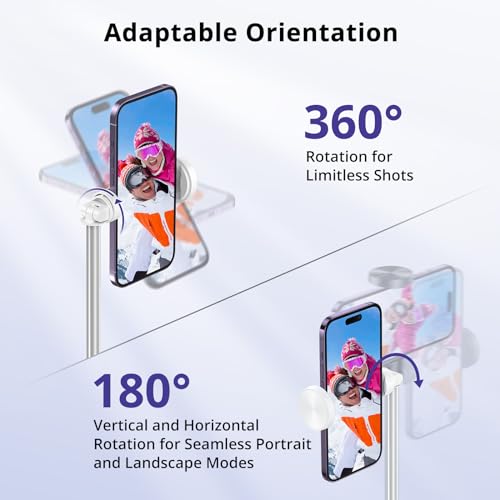 ATUMTEK 68.5" Selfie Stick Tripod, Extendable Aluminum Tripod with Rechargeable Bluetooth Remote, Compatible with iPhone and Android Smartphones, Perfect for Travel, Vlog, Video and Photo, White - Image 3