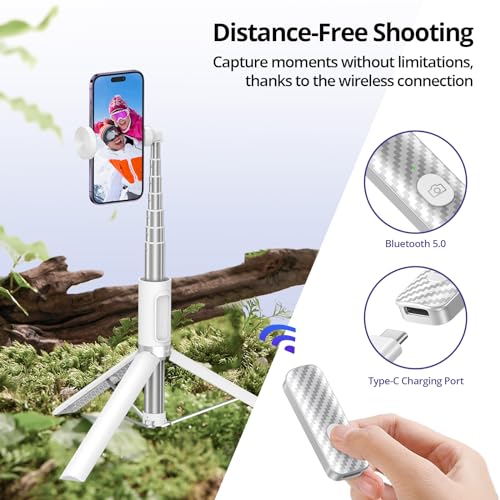 ATUMTEK 68.5" Selfie Stick Tripod, Extendable Aluminum Tripod with Rechargeable Bluetooth Remote, Compatible with iPhone and Android Smartphones, Perfect for Travel, Vlog, Video and Photo, White - Image 4