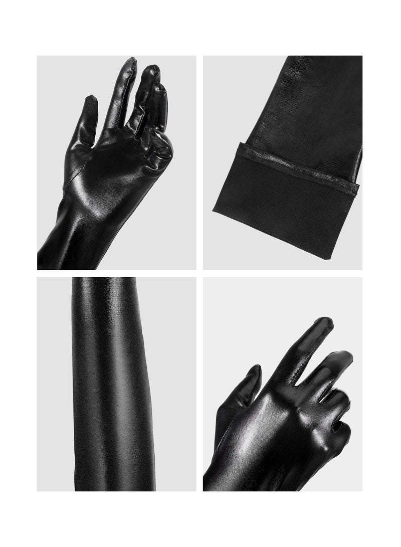 SYOSI Tight Stocking Long Arm Sleeves, Patent Leather Women Costume Kit Show Dance Wedding Prom Long Gloves Thigh Knee Socks (Black, 35" Socks + 21" Sleeves) - Image 2