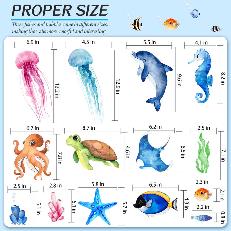 Sinekong 4 Sheets Ocean Fish Wall Decals Stickers Sea Wall Decal Stickers Removable Sea Life Marine Animal Sticker Underwater Ocean Creatures Decor for Kids Girls Boy Nursery Bedroom Bathroom - Image 4