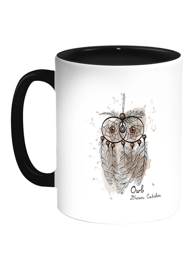 RYN Owl Shape Printed Coffee Mug White/Black 11ounce