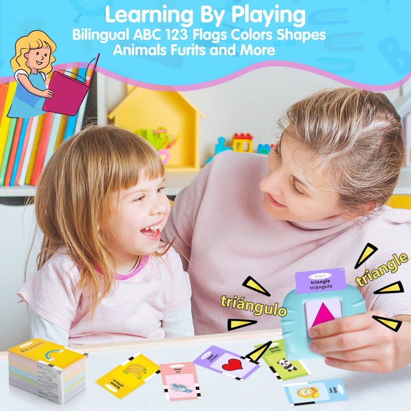 QuTZ بطاقات فلاش لتعلم الأبجدية للأطفال من 2-4 سنوات ثنائية اللغة الإسبانية والإنجليزية، ألعاب التوحد، ألعاب علاج النطق، بطاقات تعليمية تتحدث كلمات الرؤية، 275 كلمة رؤية - Image 5