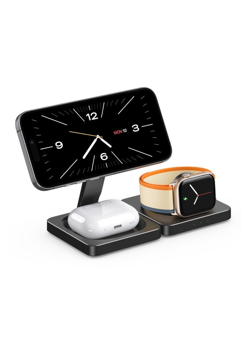Portable 3-in-1 wireless charger, fast charging bracket, suitable for Apple mobile phone watch earphones folding wireless charging - Image 1