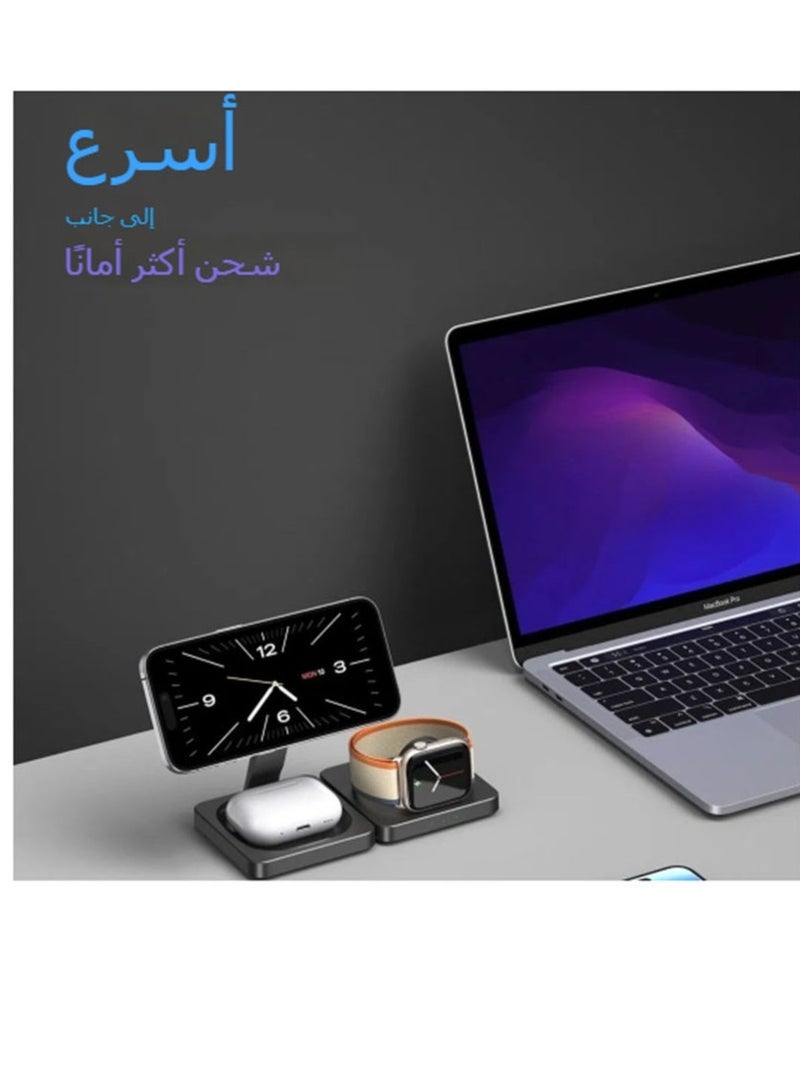 Portable 3-in-1 wireless charger, fast charging bracket, suitable for Apple mobile phone watch earphones folding wireless charging - Image 5