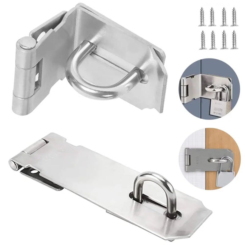 Small Flat Black Stainless Steel Padlock Hasp 90 Degree Door Clasp Lock - Image 4