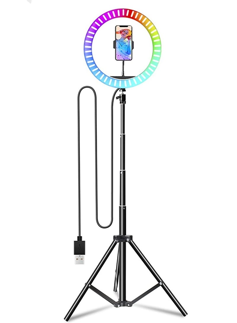 ELTRAZONE 10 Inch LED Ring Fill Light RGB Ring Lamp USB Ring Light Photo Selfie Lamp with Remote and Phone Stand for Streaming Video Photography - Image 1