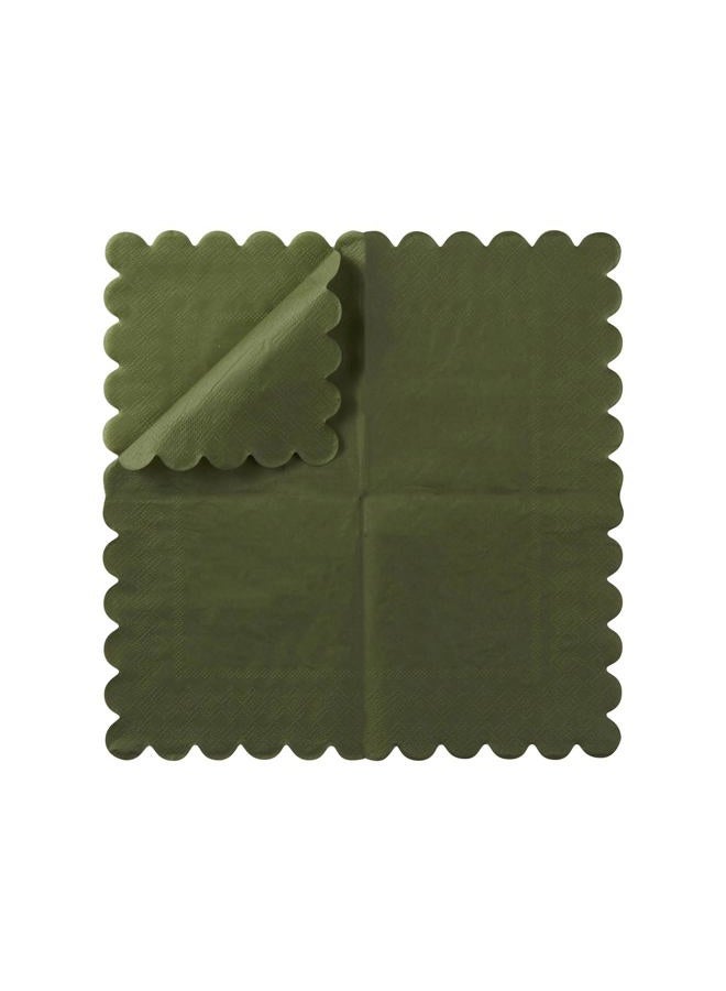 BEFORYOU 200 Pack Cocktail Napkin 2-Ply Scalloped Edged Dessert Napkins Folded 5 x 5 Inches Disposable Napkins for Dinner Wedding Birthday Party Bridal Anniversary Reception Event (Green) - Image 4