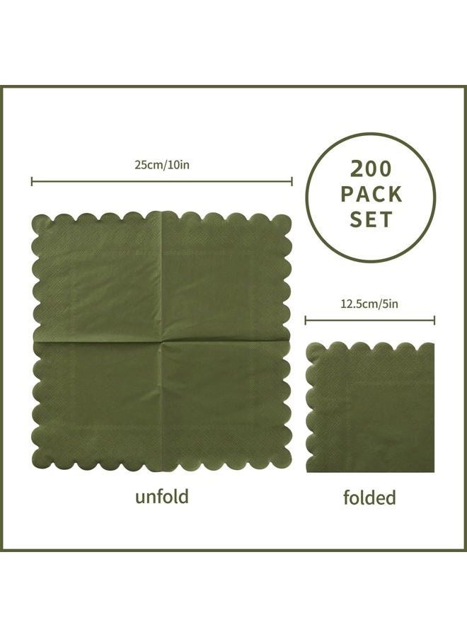 BEFORYOU 200 Pack Cocktail Napkin 2-Ply Scalloped Edged Dessert Napkins Folded 5 x 5 Inches Disposable Napkins for Dinner Wedding Birthday Party Bridal Anniversary Reception Event (Green) - Image 2