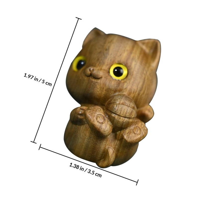 Wood Carved Cat Sculpture Carved Cat Statue Desktop Cat Figurine - Image 2
