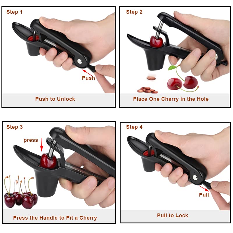 Honbuty Cherry Pitter, Heavy-Duty Stainless Steel Olive and Cherry Pitters Corer Tool with Space-Saving Lock Design, Multi-Function Cherries Stoner Seed Remover Tool for Making Cherry Jam (Black) - Image 5