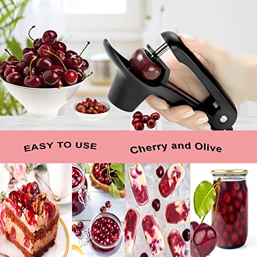 Honbuty Cherry Pitter, Heavy-Duty Stainless Steel Olive and Cherry Pitters Corer Tool with Space-Saving Lock Design, Multi-Function Cherries Stoner Seed Remover Tool for Making Cherry Jam (Black) - Image 3