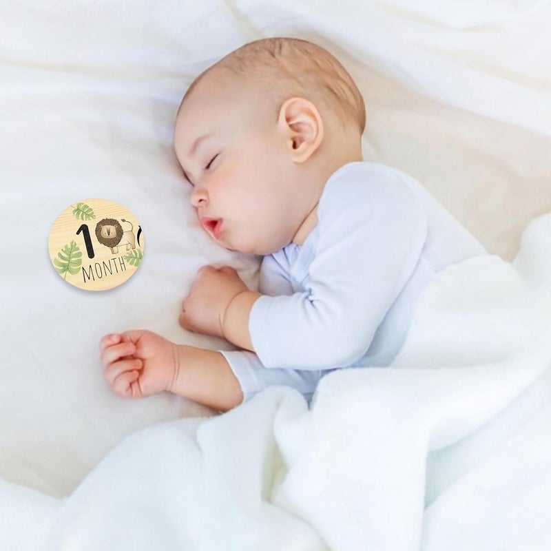 Excefore 7pcs Baby Monthly Milestone Cards for Newborn Photography, Double-Sided Wooden Age Cards, Round Baby Announcement Signs, Reusable Baby Shower Photo Props, Gender Neutral Newborn Welcome Set - Image 4