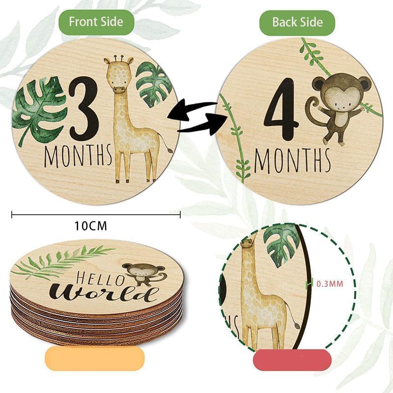 Excefore 7pcs Baby Monthly Milestone Cards for Newborn Photography, Double-Sided Wooden Age Cards, Round Baby Announcement Signs, Reusable Baby Shower Photo Props, Gender Neutral Newborn Welcome Set - Image 5