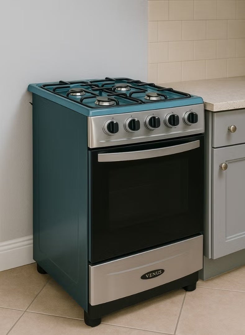 Venus 55x50 cm Full Stainless Steel Cooking Range | 4 Gas Burners with Thick Brass Burner Caps | Gas Oven with Mirror Finish Glass Door | Automatic Ignition | Compact Premium Design. Model VC5555ESD - Image 2
