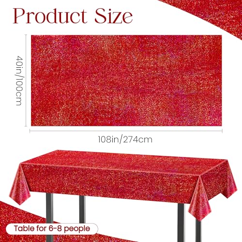 Just Shimmer 2 قطع مفرش طاولة ليزر هولوجرافيك أحمر للحفلات 40" × 108" مفرش طاولة عيد الميلاد زينة طاولة متلألئة لاحتفالات 4 يوليو حفلات التخرج موضوع ليلي كازينو لوازم حفلات أعياد الميلاد - Image 2