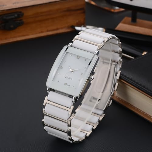 BESTKANG Vintage Square Ceramic Ladies Quartz Watch with Diamond Accents, Waterproof, Elegant Women's Wrist Watch (White) - Image 4