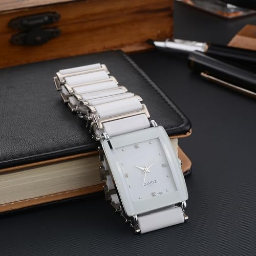 BESTKANG Vintage Square Ceramic Ladies Quartz Watch with Diamond Accents, Waterproof, Elegant Women's Wrist Watch (White) - Image 5