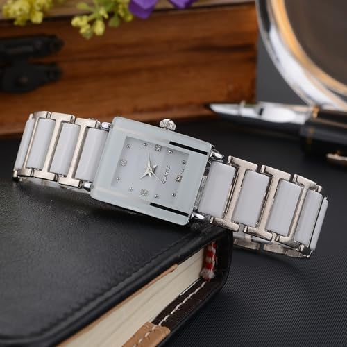 BESTKANG Vintage Square Ceramic Ladies Quartz Watch with Diamond Accents, Waterproof, Elegant Women's Wrist Watch (White) - Image 3
