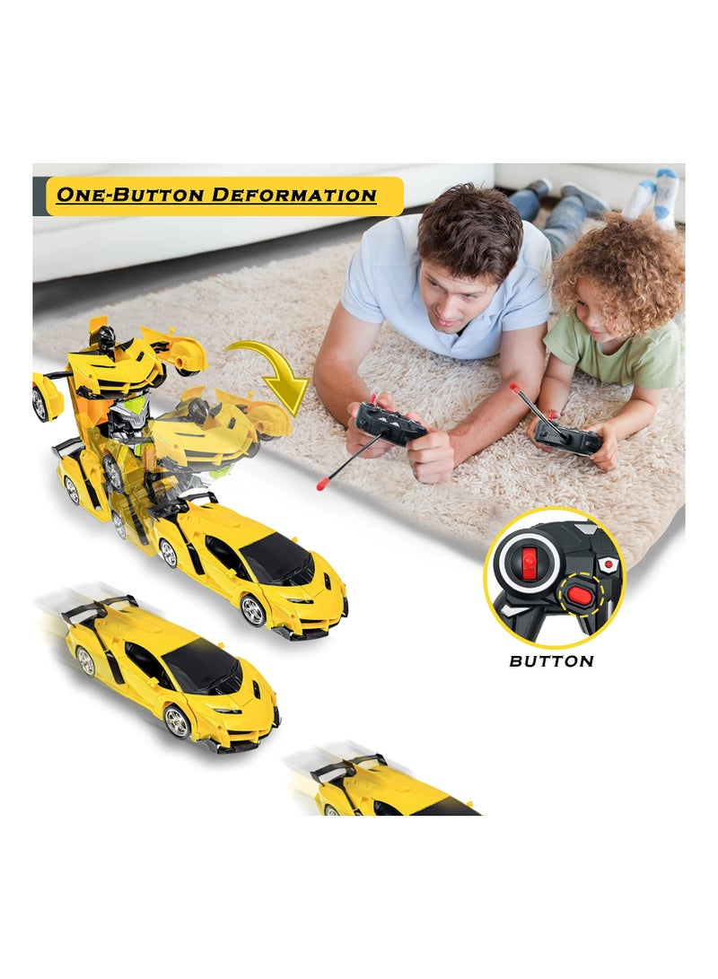 Remote Control Toys for Kids Birthday Hobby Rc Robot Car Toy 1 18 Scale with One on Deformation Transformer 5 to 12 Years Old Racing Cars Boys Girls Yellow - Image 2