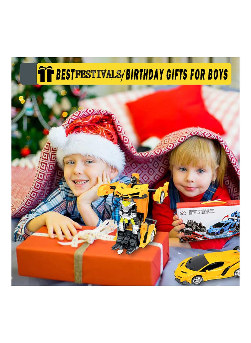 Remote Control Toys for Kids Birthday Hobby Rc Robot Car Toy 1 18 Scale with One on Deformation Transformer 5 to 12 Years Old Racing Cars Boys Girls Yellow - Image 4