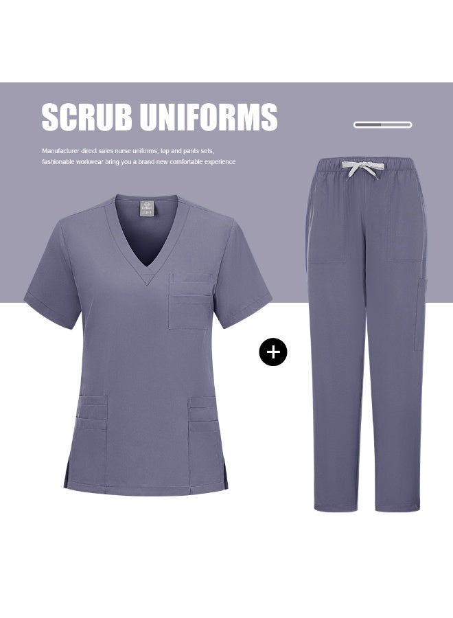 Loquat Womens Men Medical Scrubs Set Medical Uniform Set Gray - Image 1