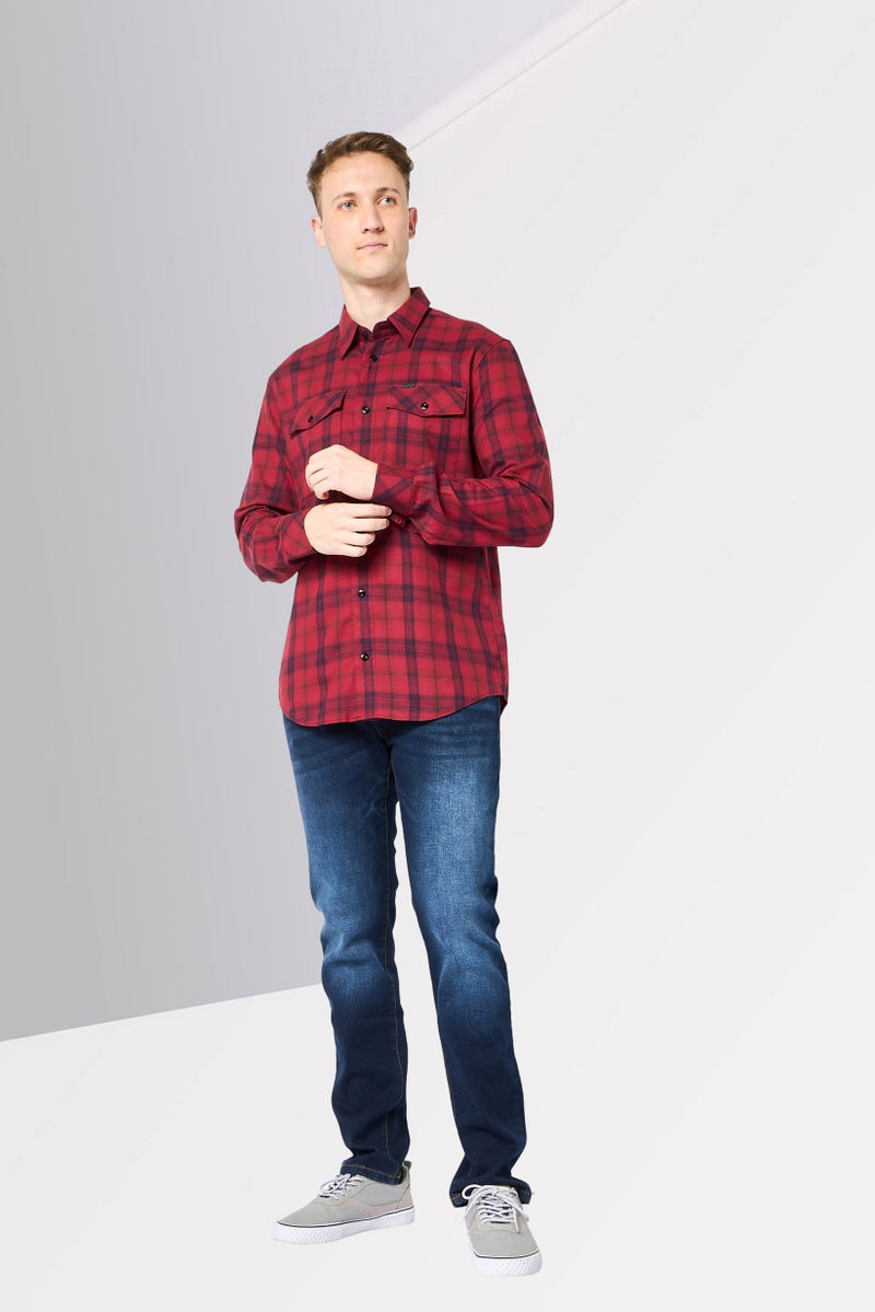 G-Star RAW قميص رجالي ضيق بأكمام طويلة بتصميم مربعات، متعدد الألوان - Image 2