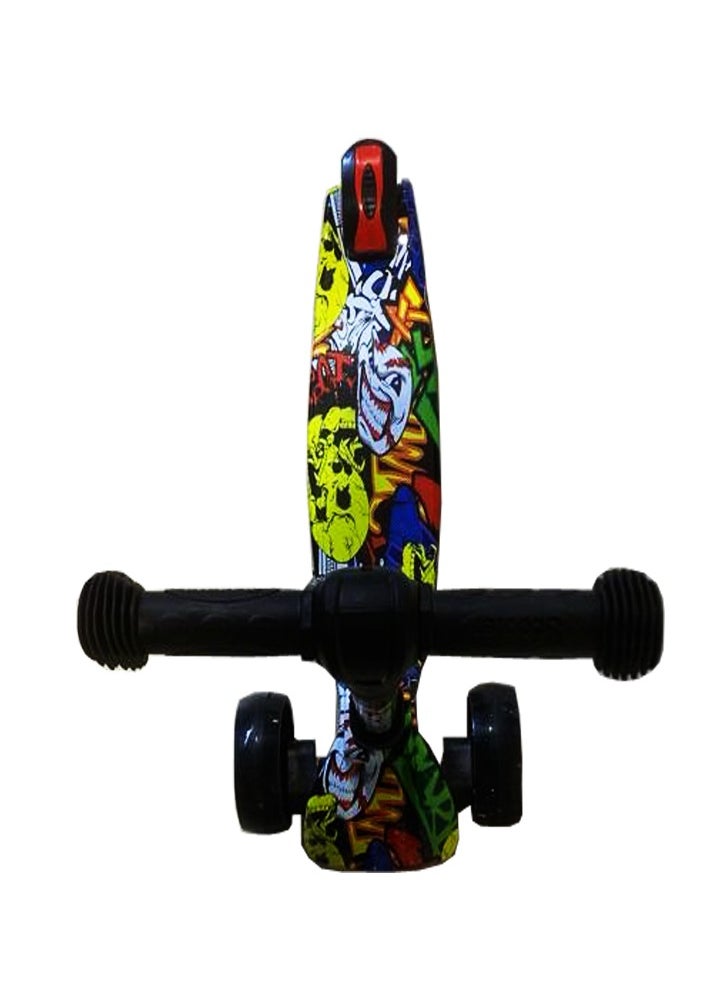Tri Flash Wheel Graffiti Foldable And Adjustable Kids Scooter Yellow