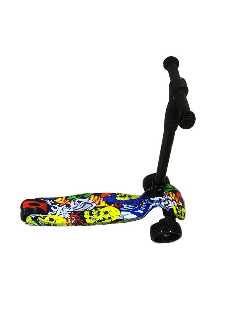 Tri Flash Wheel Graffiti Foldable And Adjustable Kids Scooter Yellow