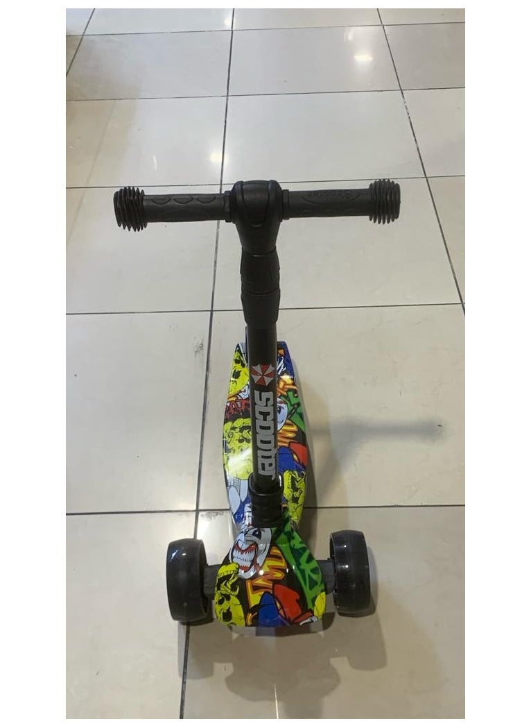 Tri Flash Wheel Graffiti Foldable And Adjustable Kids Scooter Yellow