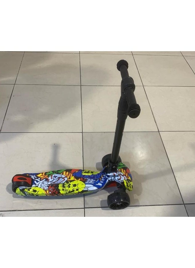 Tri Flash Wheel Graffiti Foldable And Adjustable Kids Scooter Yellow