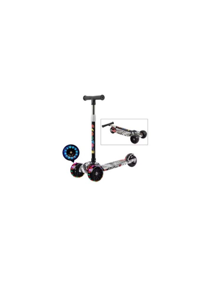 Tri Flash Wheel Graffiti Foldable And Adjustable Kids Scooter Yellow