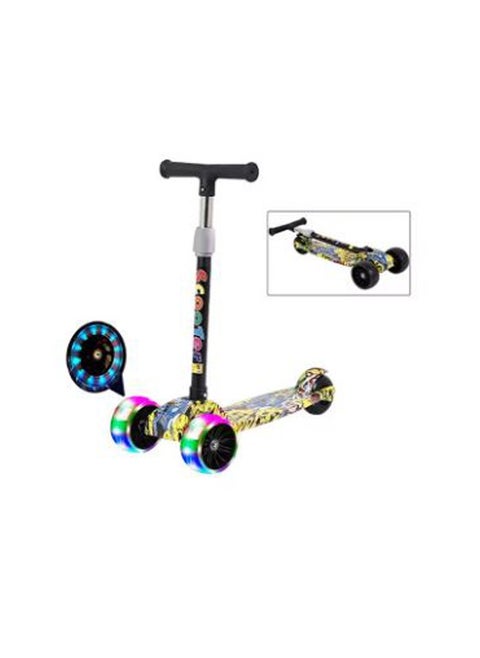 Tri Flash Wheel Graffiti Foldable And Adjustable Kids Scooter Yellow