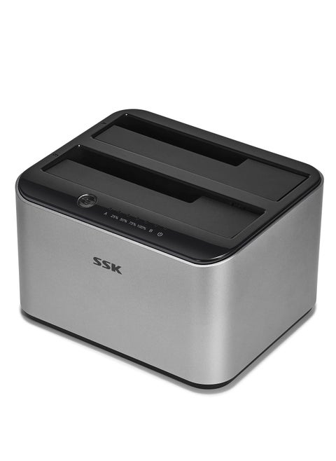 SSK Aluminum Hard Drive Docking Station, USB 3.0 to SATA Dual Bay External HDD Dock Caddy Reader for 2.5 & 3.5 inch SATA HDD SSD, with UASP Offline Cloner/Duplicator Function(2x20TB Supports