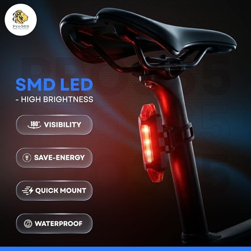 PRO365 USB Rechargeable Bicycle Light Combo – 250 Lumens Front LED Headlight & Rear Tail Light | 3 Light Modes | Waterproof Bike Safety Lights with 1 Year Warranty - Image 3