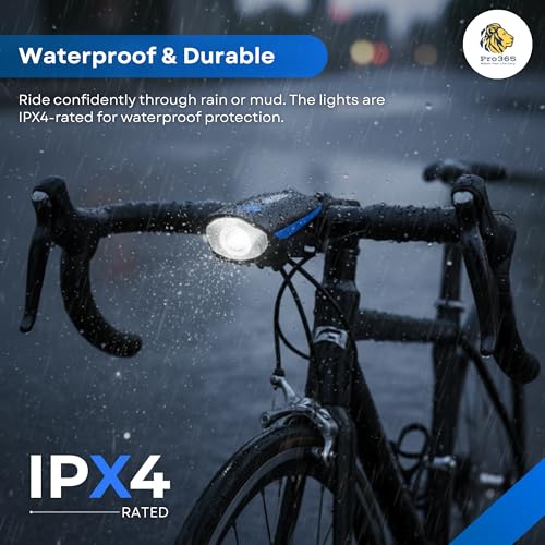 PRO365 USB Rechargeable Bicycle Light Combo – 250 Lumens Front LED Headlight & Rear Tail Light | 3 Light Modes | Waterproof Bike Safety Lights with 1 Year Warranty - Image 5