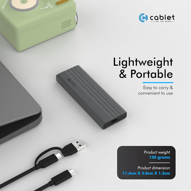 Cablet M.2 NVMe/NGFF SSD Enclosure USB 3.1 Gen2 10Gbps for 2242/2260/2280 M-Key/M+B Key PCIe SSD, Supports Dual Protocol NVMe and NGFF SSD, UASP Max 2TB, Aluminium Case - Image 4