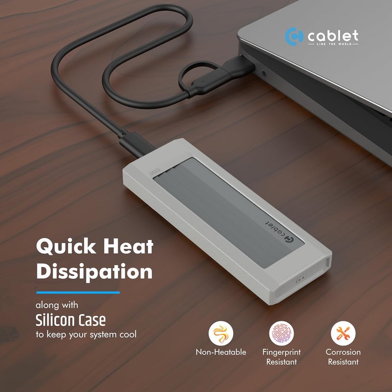 Cablet M.2 NVMe/NGFF SSD Enclosure USB 3.1 Gen2 10Gbps for 2242/2260/2280 M-Key/M+B Key PCIe SSD, Supports Dual Protocol NVMe and NGFF SSD, UASP Max 2TB, Aluminium Case - Image 5