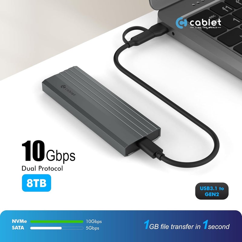 Cablet M.2 NVMe/NGFF SSD Enclosure USB 3.1 Gen2 10Gbps for 2242/2260/2280 M-Key/M+B Key PCIe SSD, Supports Dual Protocol NVMe and NGFF SSD, UASP Max 2TB, Aluminium Case - Image 2