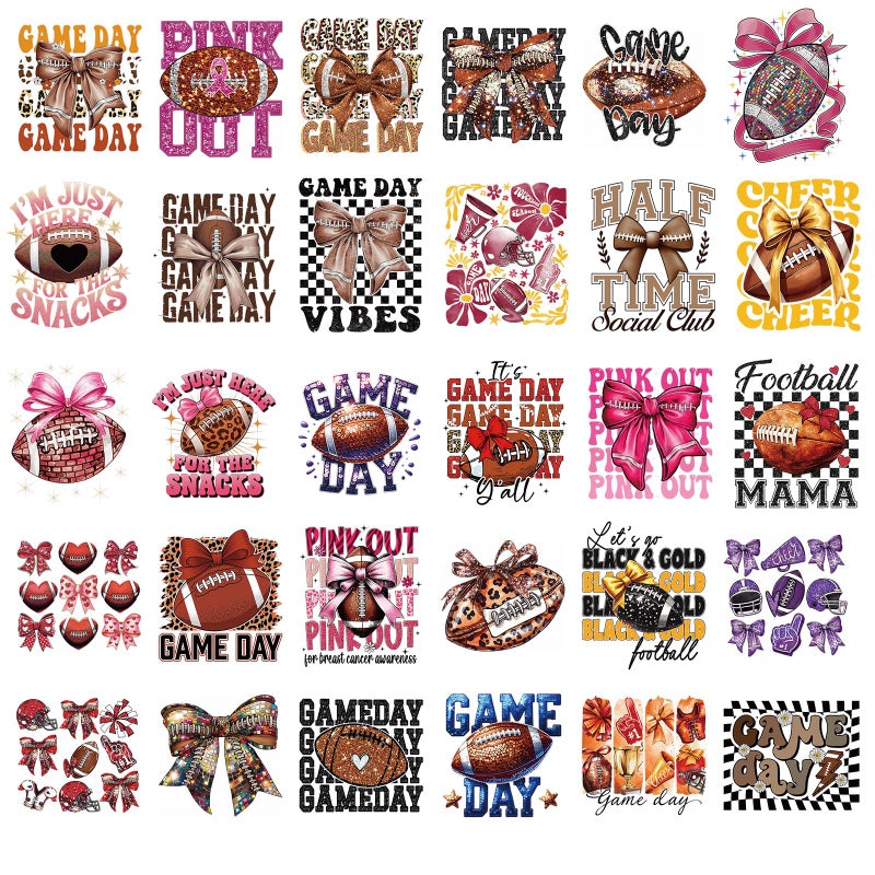 INCOK Football DTF Transfers Ready to Press - 30 Sheets Game Day Iron on Transfers for T-Shirt Coquettte Bow Iron on Decals Patches DIY Heat Vinyl Stickers for Clothing Pillow Hat Hoodie Bagpack - Image 2