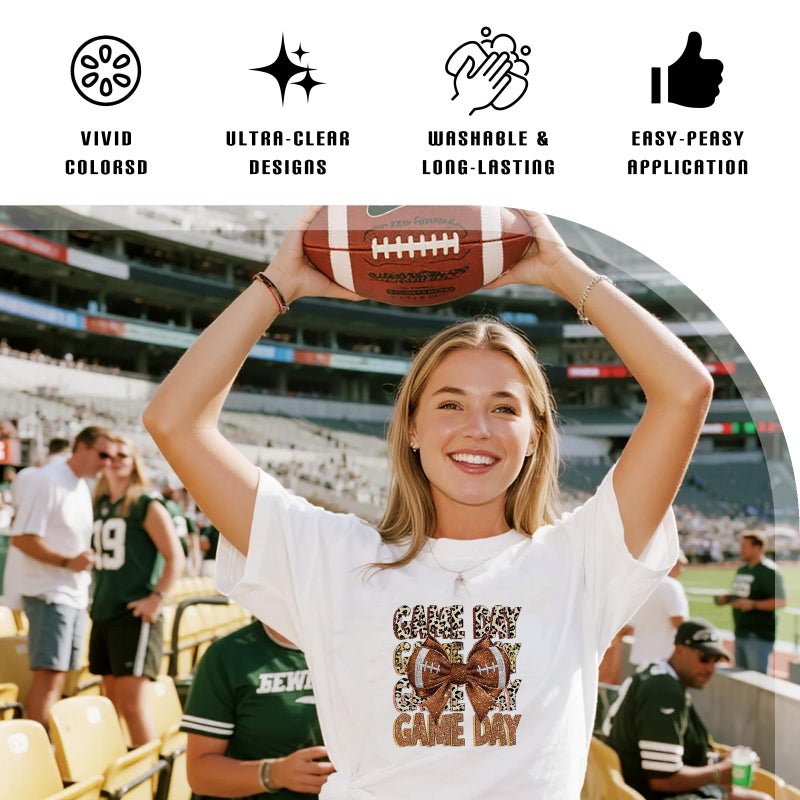 INCOK Football DTF Transfers Ready to Press - 30 Sheets Game Day Iron on Transfers for T-Shirt Coquettte Bow Iron on Decals Patches DIY Heat Vinyl Stickers for Clothing Pillow Hat Hoodie Bagpack - Image 4