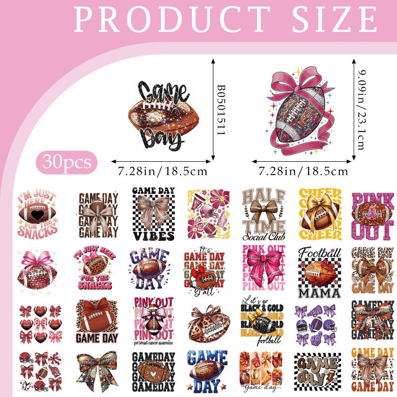 INCOK Football DTF Transfers Ready to Press - 30 Sheets Game Day Iron on Transfers for T-Shirt Coquettte Bow Iron on Decals Patches DIY Heat Vinyl Stickers for Clothing Pillow Hat Hoodie Bagpack - Image 5