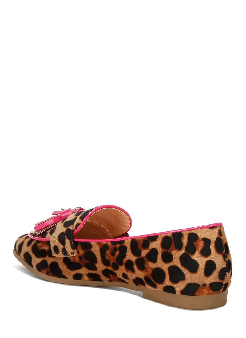 London Rag Micro Suede Tassel Loafers in Leopard