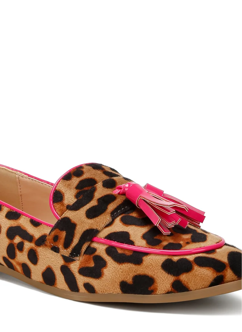 London Rag Micro Suede Tassel Loafers in Leopard