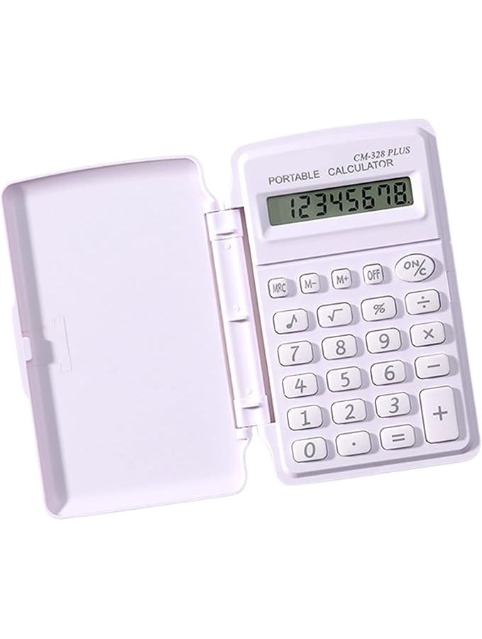 White Soft Tone 8 Digit Pocket Calculator With Ergonomic Button - Image 1