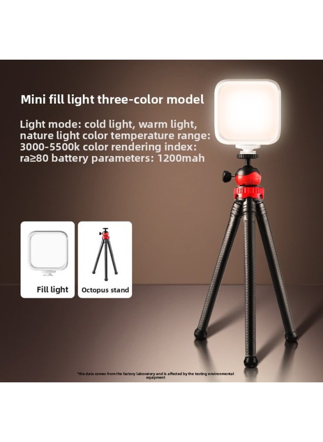 Generic Led Small Outdoor Shooting Soft Light Handheld Portable RGB Full Color Pocket Light Mobile Phone Live Selfie Lighting Light-Specifications:[Cold And Warm Three Colors] Fill Light + Variable Octopus Bracket  - Image 1