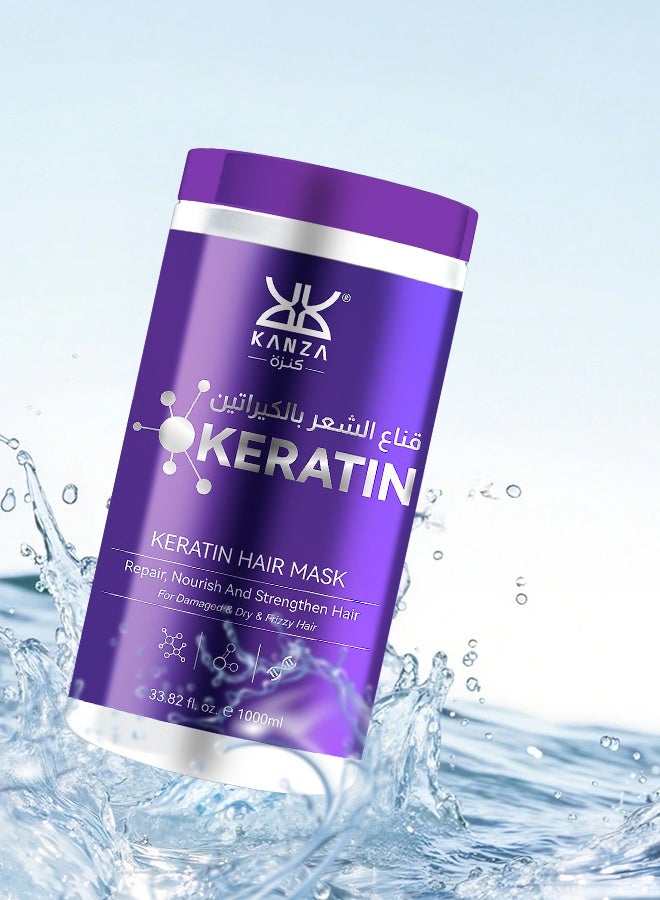 Kanza قناع شعر بوتوكس كيراتين 1000 مل لإصلاح الشعر الجاف التالف مغذي مرطب مقوي يحسن الشعر الخشن ويعزز نعومة الشعر مع الكولاجين لاستعادة بصيلات الشعر الصحية - Image 5