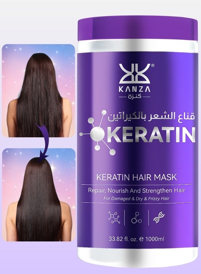 Kanza قناع شعر بوتوكس كيراتين 1000 مل لإصلاح الشعر الجاف التالف مغذي مرطب مقوي يحسن الشعر الخشن ويعزز نعومة الشعر مع الكولاجين لاستعادة بصيلات الشعر الصحية - Image 1