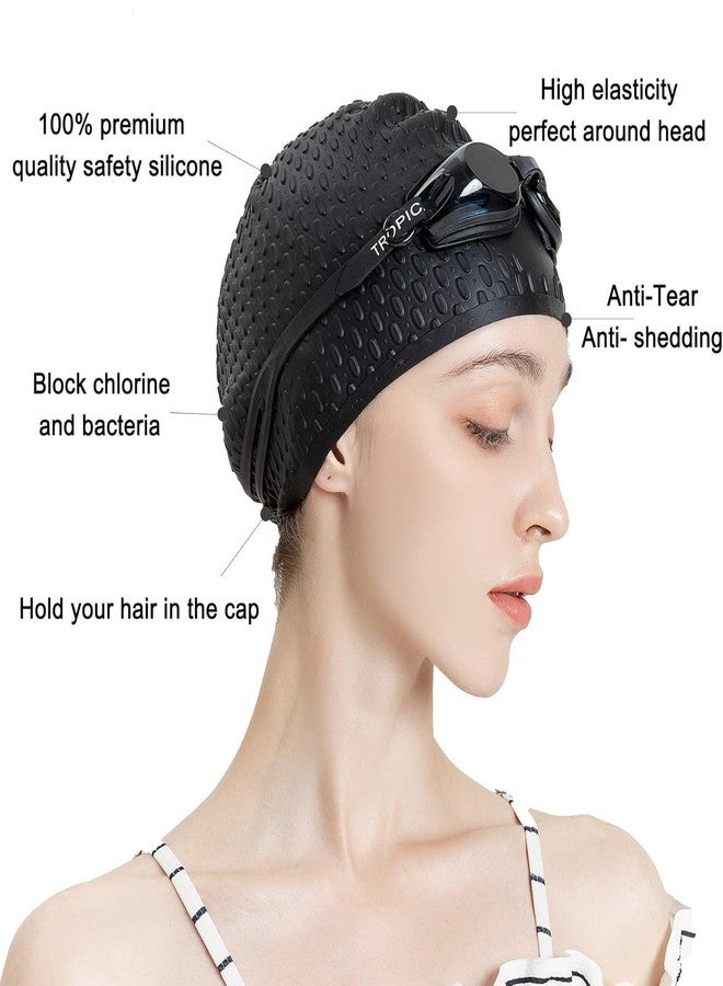 Styxon Unisex Silicone Swim Cap for Women Men, Large Size Swimming Caps for Long Hair/Braids to Keep Hair Dry, Waterproof Bathing Caps for Swimming | Balck - Image 2