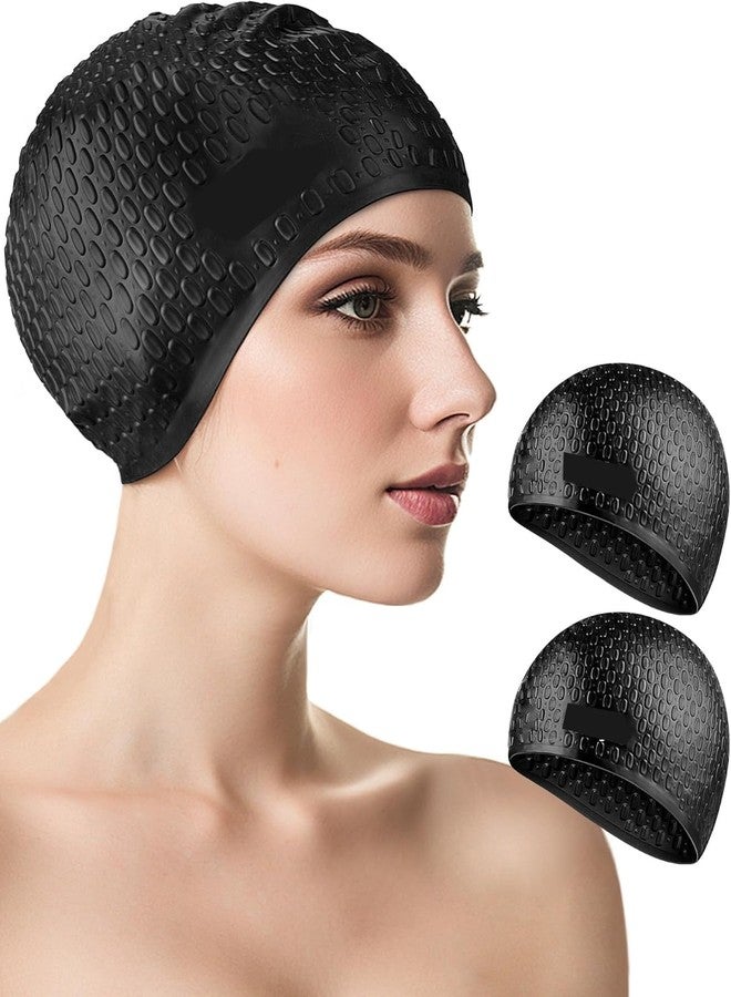 Styxon Unisex Silicone Swim Cap for Women Men, Large Size Swimming Caps for Long Hair/Braids to Keep Hair Dry, Waterproof Bathing Caps for Swimming | Balck - Image 1